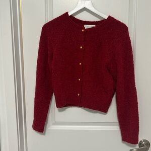 W Concept Korean Brand Till I Die Red Cardigan with gold buttons